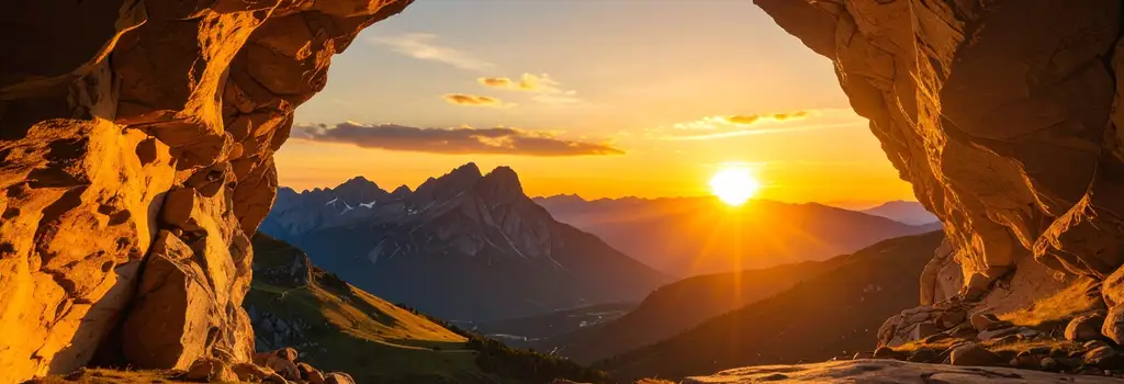 Vue d'un paysage depuis l'intérieur d'une caverne