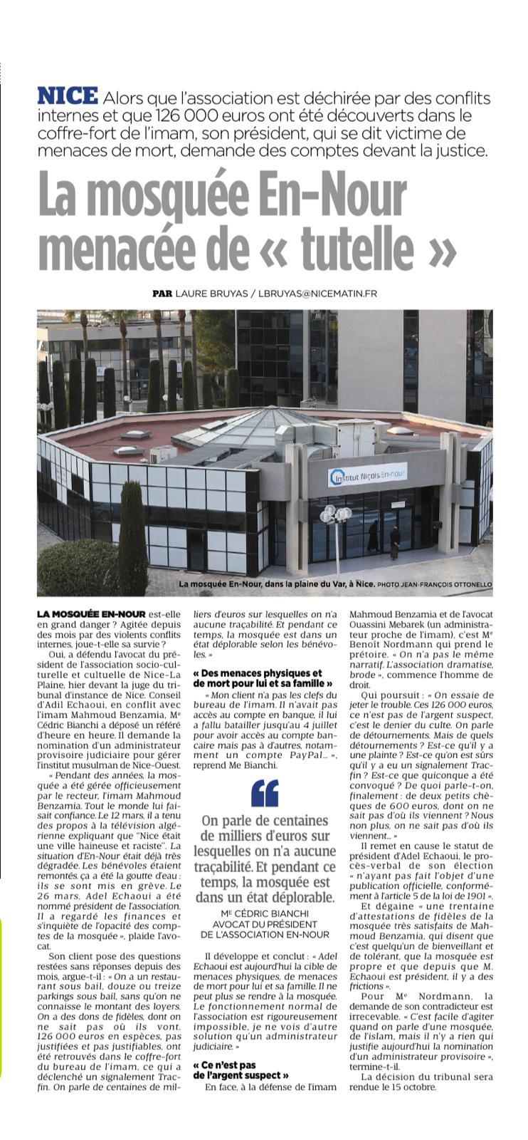 Nice Matin -  La Mosquée En Nour Menacée De Tutelle