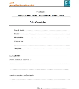 Fiche d'inscription séminaire : Les relations entre la république et les cultes