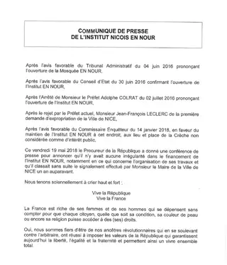 Communiqué de presse du 23 mai 2018