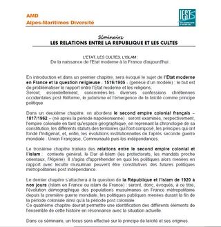 Séminaire : Les relations entre la République et les cultes