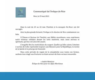 Communiqué de l'Évêque de Nice