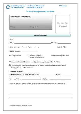 Fiche de renseignements - page 1